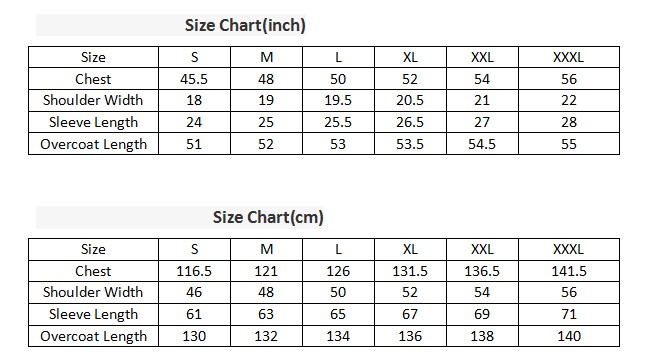 Overcoat Size Chart